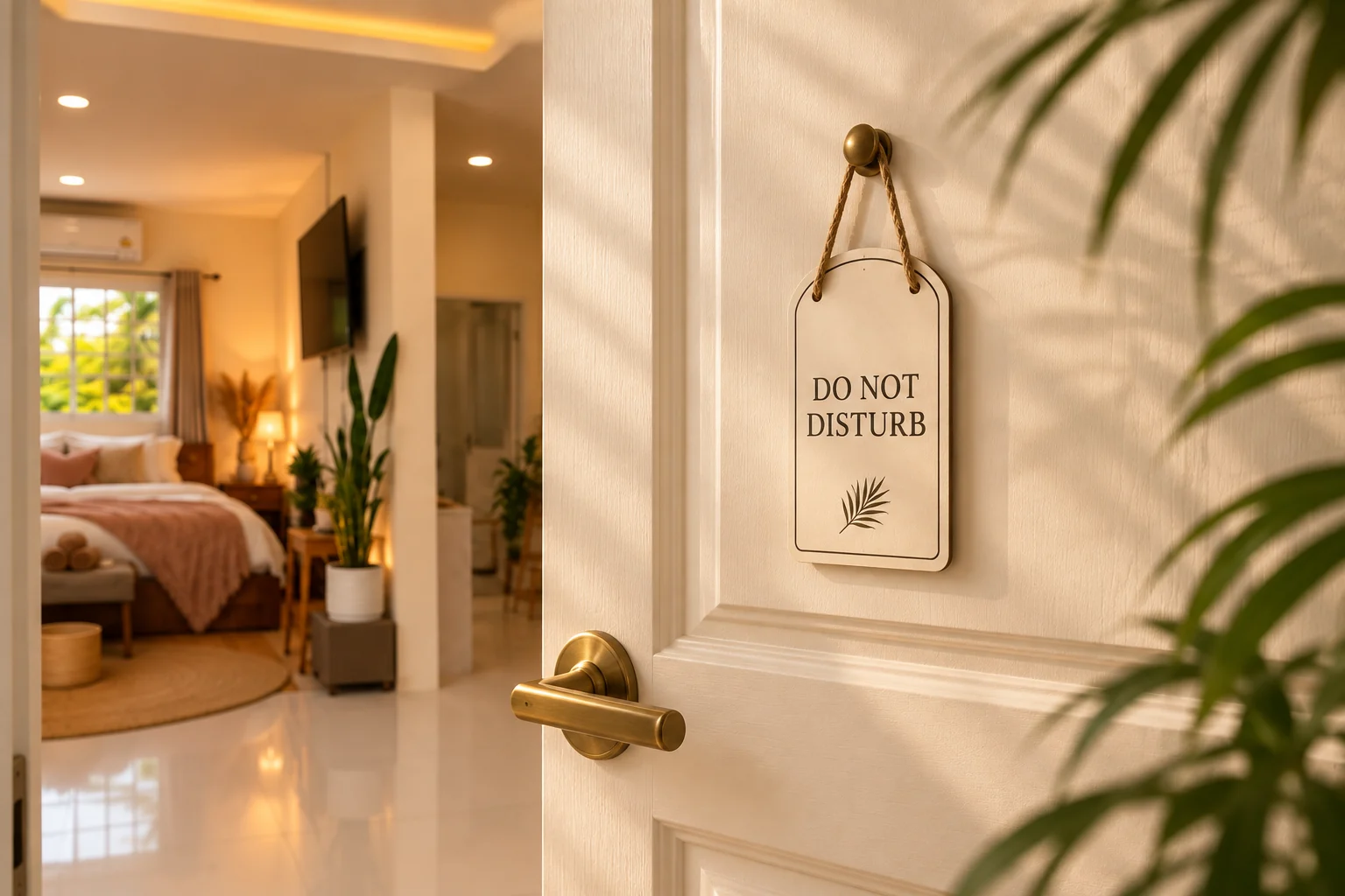 Дверь апартаментов с табличкой Do Not Disturb
